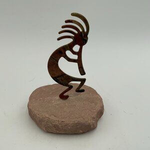 Share 2003 Signed Charles Mason Kokopelli Enameled Metal Figurine with Sandsto